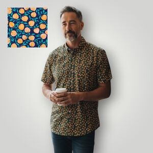 J.Crew XXL Peach Print Shirt Flex Washed Coastal Granddad Cottagecore Summer